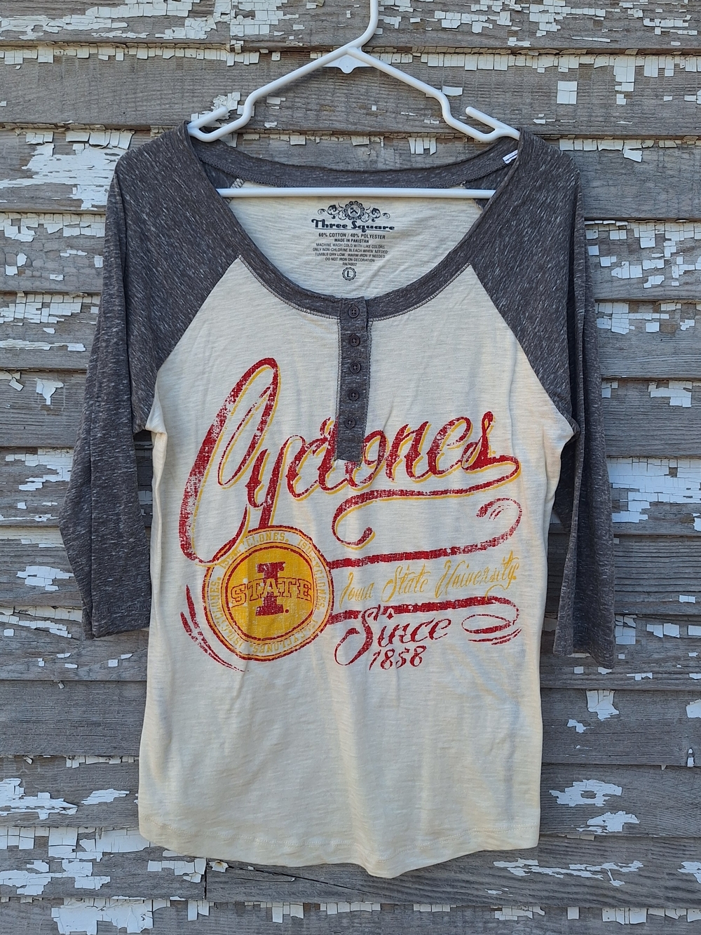 Women’s Cyclones Raglan Henley Tee - Cream & Charcoal